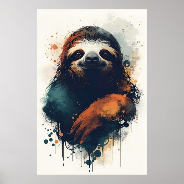 Abstract Sloth Wall Art – Relaxed Animal Poster (Vorne)