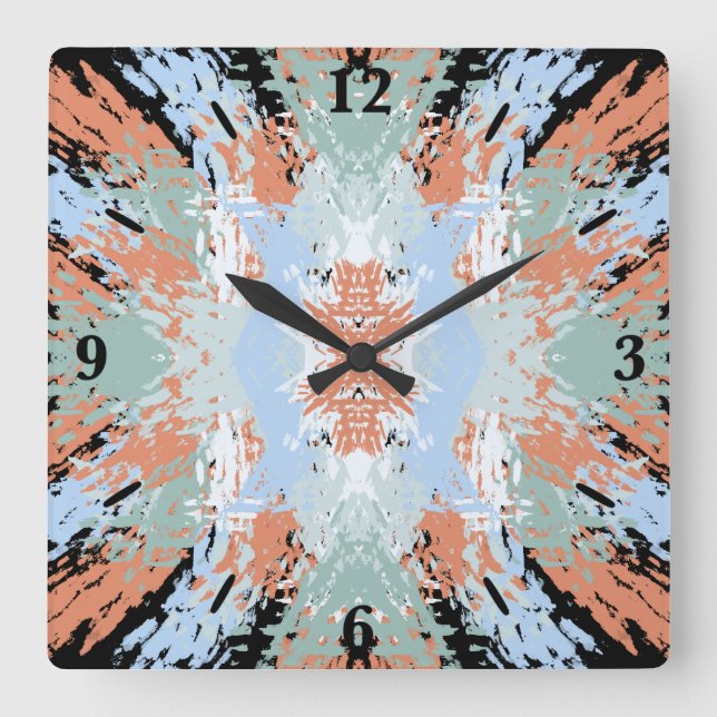 Abstract Split Ends Pattern And Soft Pastels Quadratische Wanduhr (Vorderseite)
