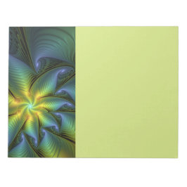 Abstract Star, Shiny Blue Green Golden Fractal Art Notizblock
