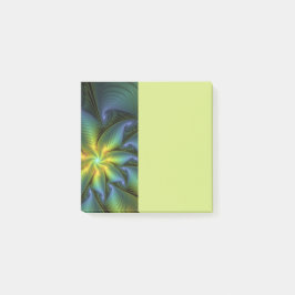 Abstract Star, Shiny Blue Green Golden Fractal Art Post-it Klebezettel