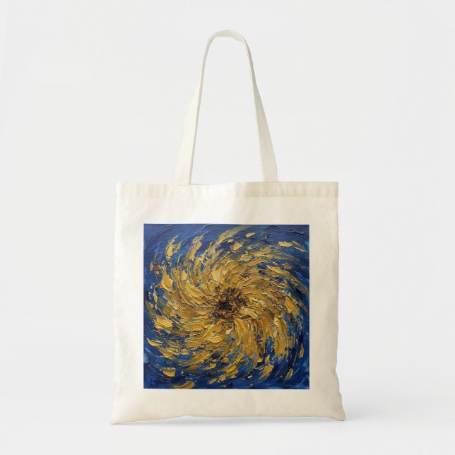 Abstract Sunflower Swirl Van Gogh Style Blue Art Tragetasche (Vorne)