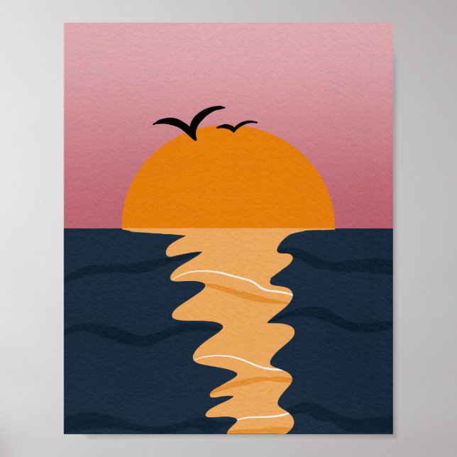 Abstract Sunset Over Ocean Minimalist Boho Art Poster (Vorne)