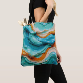Abstract Swirling Teal and Orange Glossy Fluid