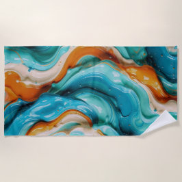 Abstract Swirling Teal and Orange Glossy Fluid Strandtuch