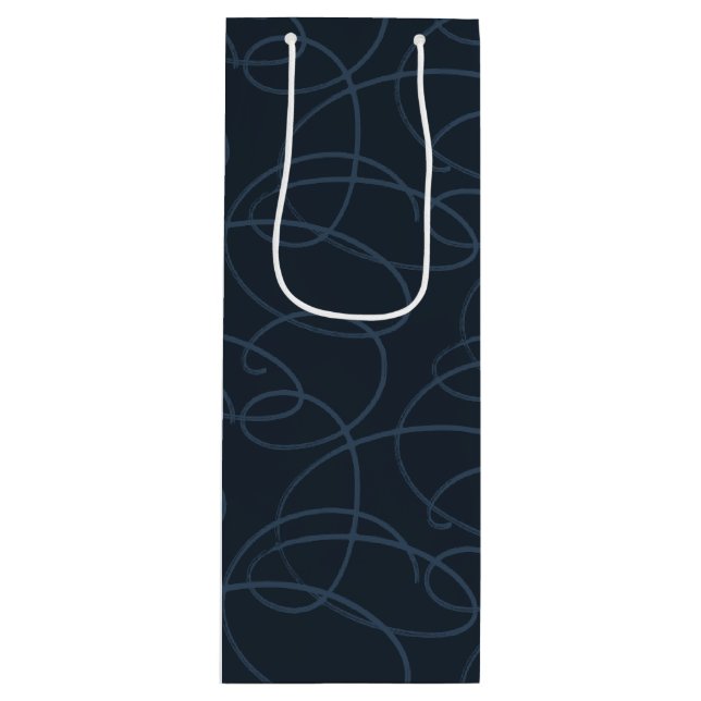 Abstract Swirling Vine | Modern Line Art Dark Navy Geschenktüte Für Weinflaschen (Vorderseite)