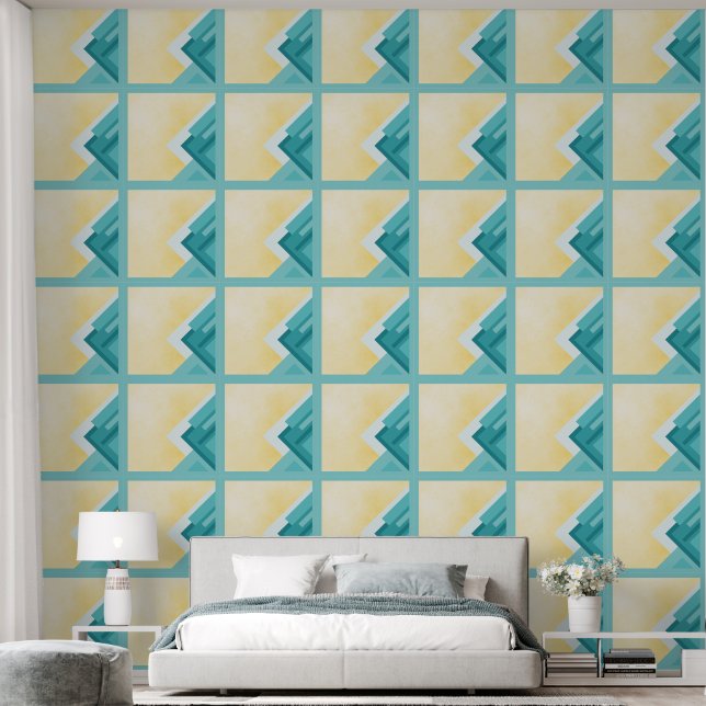 Abstract Teal and yellow art Tapete