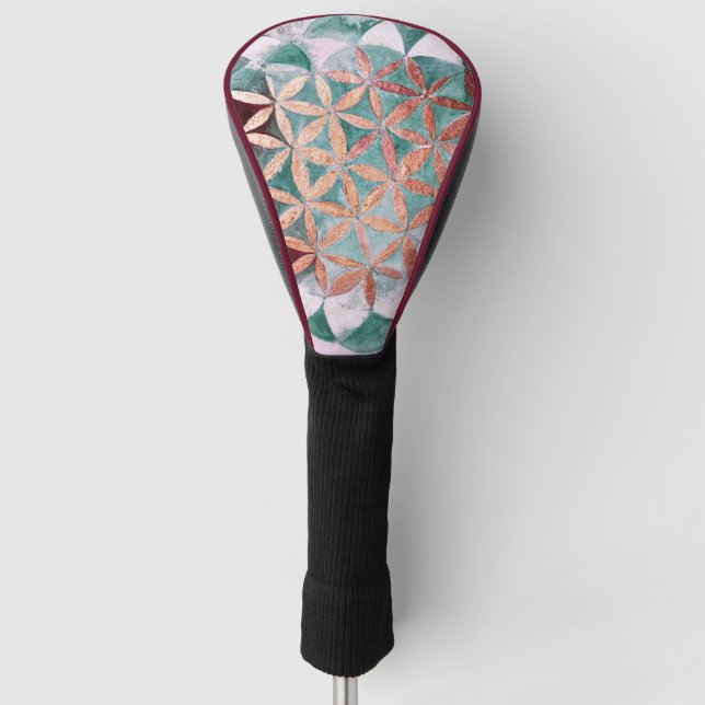 Abstract Teal Rose Gold Watercolor Rosette Pattern Golf Headcover (Vorderseite)