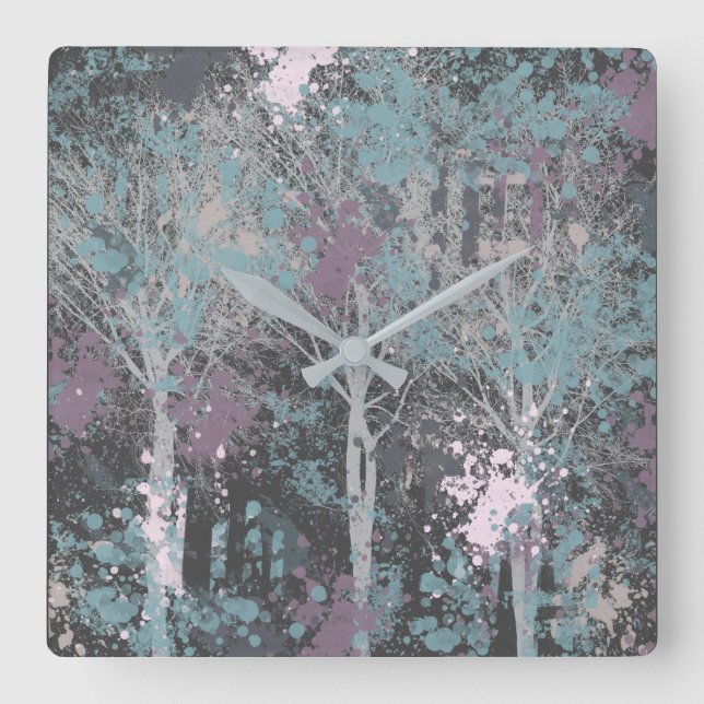 Abstract Three Trees Acrylic Wall Clock Quadratische Wanduhr (Vorderseite)