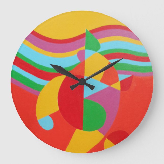Abstract Time in Technicolor Round Clock Große Wanduhr (Vorderseite)