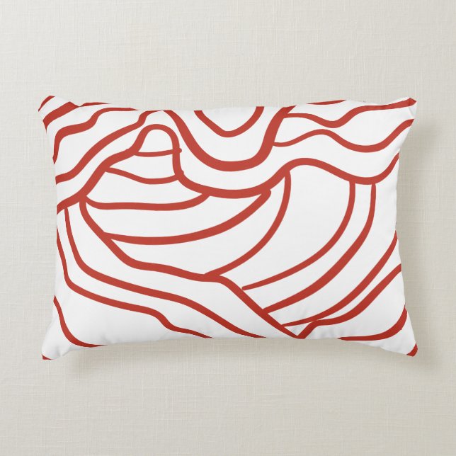 Abstract Topographic Line Art – Red Contour Map-In Dekokissen (Vorderseite)
