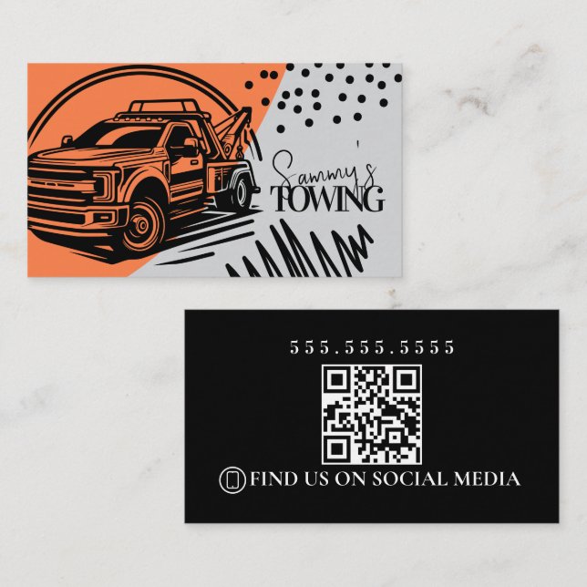Abstract Towing Services Logo QR Code Visitenkarte (Vorne/Hinten)