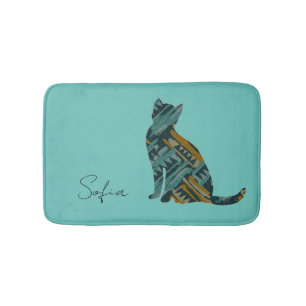 Abstract Turquoise and Gold Cat Badematte