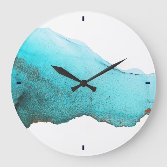 Abstract Turquoise Gold Alcohol Ink Art Große Wanduhr (Vorderseite)