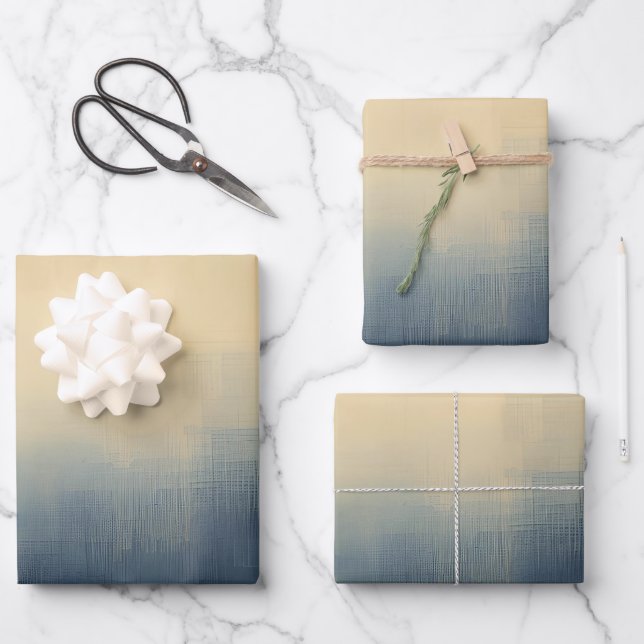 Abstract Urban Mist Gift Wrap – Moody Blue & Beige Geschenkpapier Set (Vorderseite)