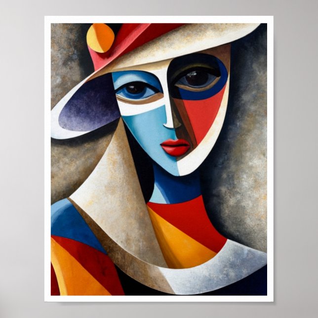 Abstract vibrant colors cubic women face art  poster (Vorne)