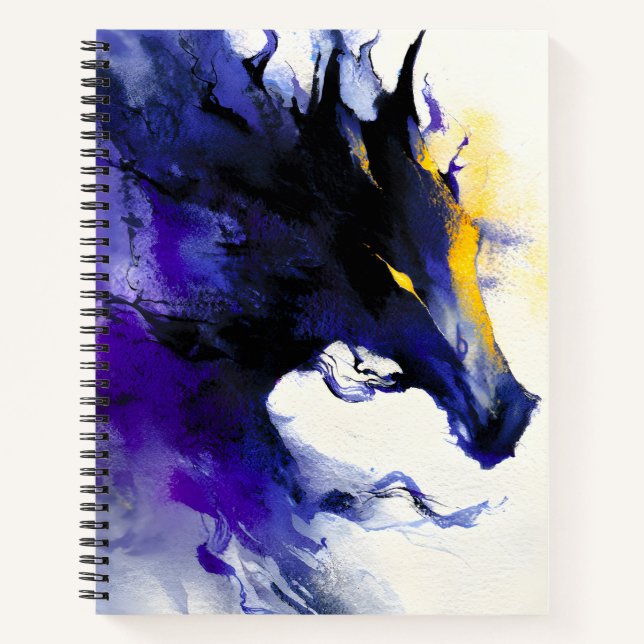 Abstract Watercolor Black Horse Portrait Notizbuch (Vorderseite)