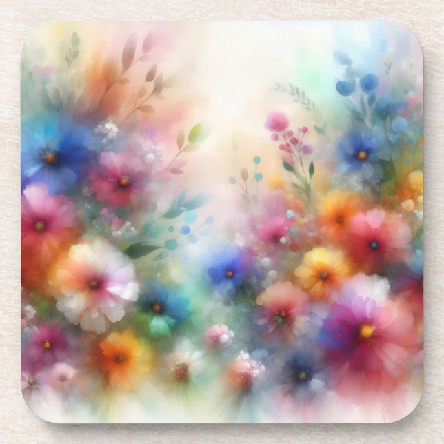 Abstract Watercolor Florals Coaster Getränkeuntersetzer (Vorderseite)