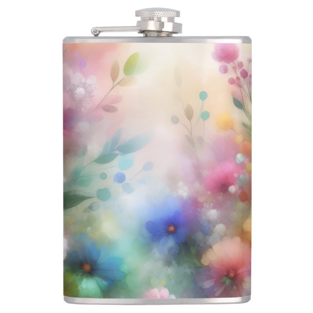 Abstract Watercolor Florals Flask Flachmann (Vorderseite)
