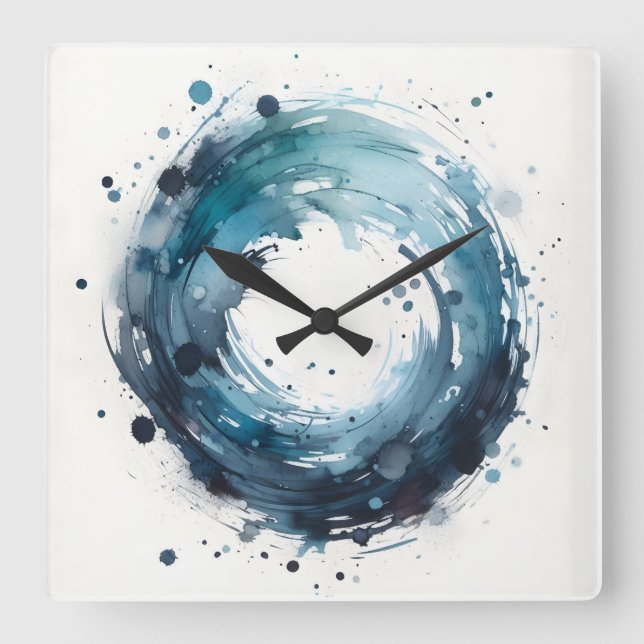 abstract watercolor ring quadratische wanduhr (Vorderseite)