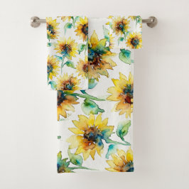 Abstract Watercolor Sunflowers Seamless Pattern Badhandtuch Set