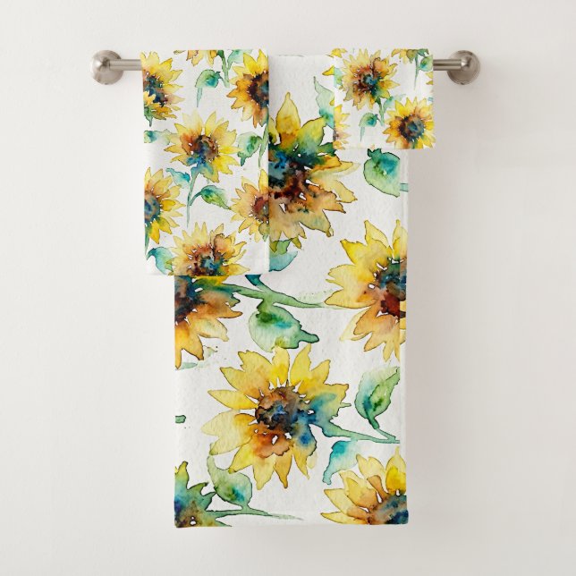 Abstract Watercolor Sunflowers Seamless Pattern  Badhandtuch Set (Insitu)