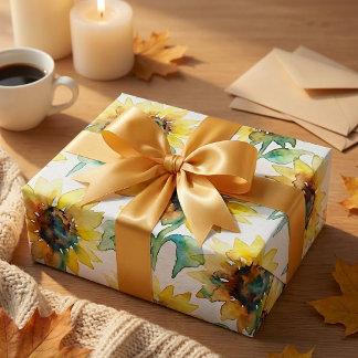 Abstract Watercolor Sunflowers Seamless Pattern  Geschenkpapier