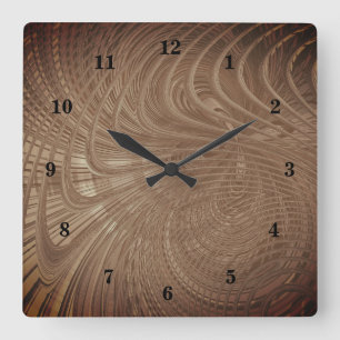 Abstract Waves Brown Wall Clock Quadratische Wanduhr