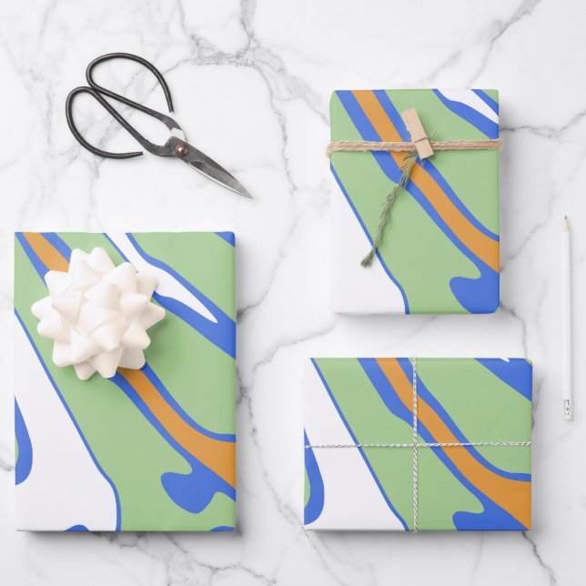 Abstract Waves in Green, Blue, Orange, & White Geschenkpapier Set (Vorderseite)