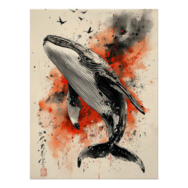 Abstract Whale Art - Watercolor Style Ocean Print Poster