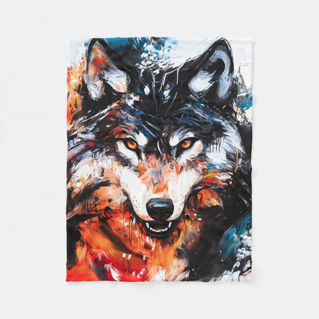 Abstract Wild Spirit Wolf Fleecedecke (Vorderseite)