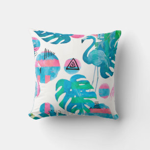 Abstract with watercolor flamingo and random eleme kissen