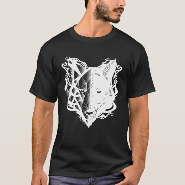 Abstract Wolf Head Geometric T-Shirt (Vorderseite)