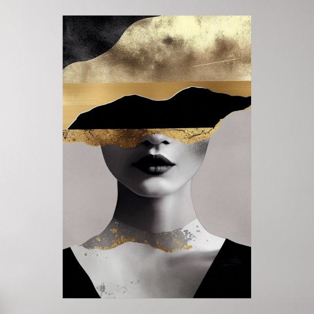 Abstract Woman Gold Black Surrealist Art Elegant Poster (Vorne)