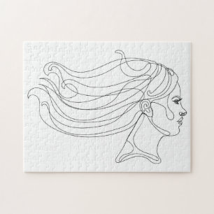 Abstract woman portrait, Modern line art Puzzle