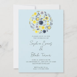 Abstract Yellow and Blue Bouquet Blue Wedding Einladung
