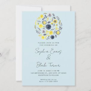 Abstract Yellow and Blue Bouquet Blue Wedding Einladung