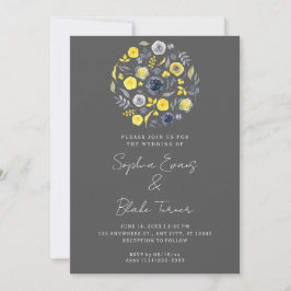 Abstract Yellow and Blue Bouquet Gray Wedding Einladung