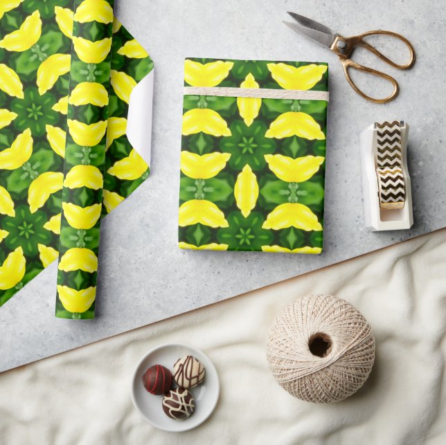 ABSTRACT YELLOW AND GREEN DRAWING. SAMER BRASIL. 3 GESCHENKPAPIER (Kunsthandwerk)