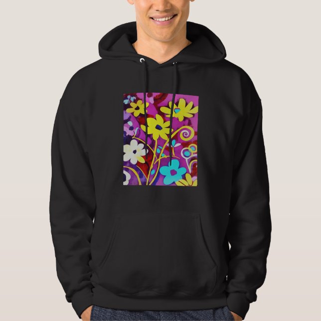Abstract Yellow Flowers On Viva Magenta Hoodie (Vorderseite)