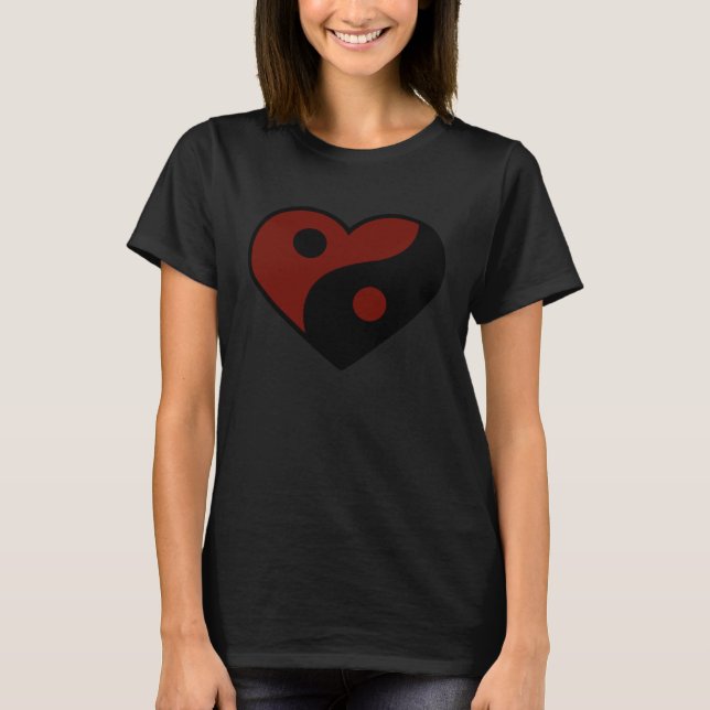 ABSTRACT YIN YANG BLACK AND DARK RED PEACE SYMBOL T-Shirt (Vorderseite)