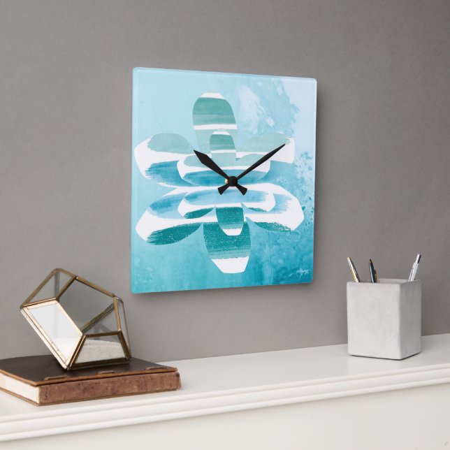 Abstract Zen Wall Clock – Blue Minimal Modern Home Quadratische Wanduhr (Büro)