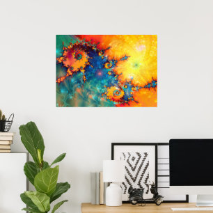 ABSTRACTE ORANGE BLAUE FRACTAL-KUNST POSTER