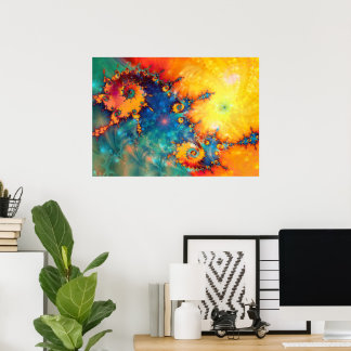 ABSTRACTE ORANGE BLAUE FRACTAL-KUNST POSTER