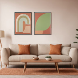 Abstracto Boho formas Circulares Terracota y oliva Bilderwand Sets