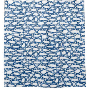 Abstrakt 250923 - Shibori Blue on White Duschvorhang