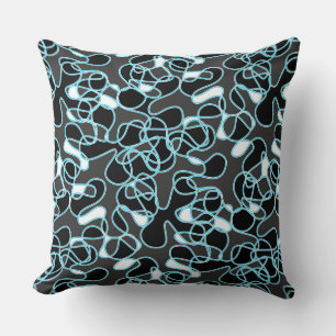 Abstrakt 290523 Black, Sky Blue und White Kissen