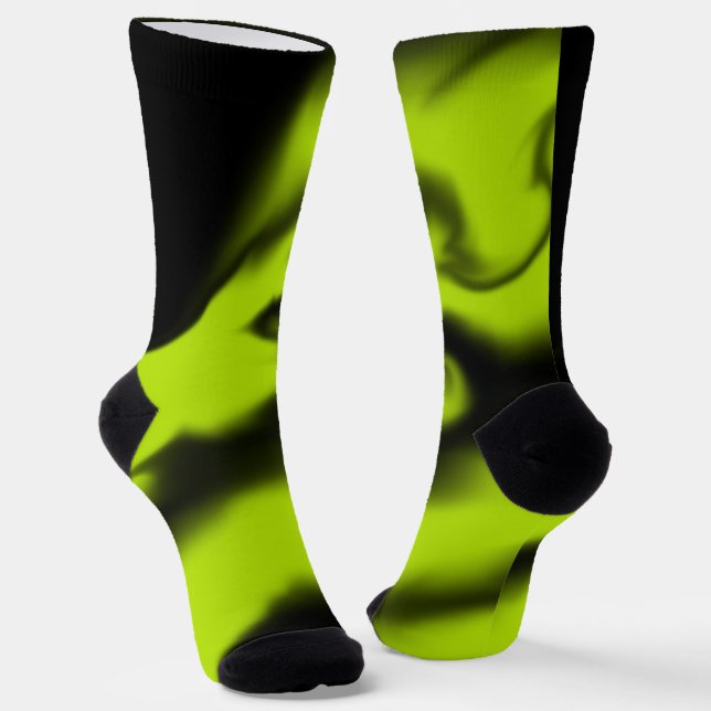 Abstrakt 3 in Schwarz und Kalkgrün Socken (Gewinkelt)