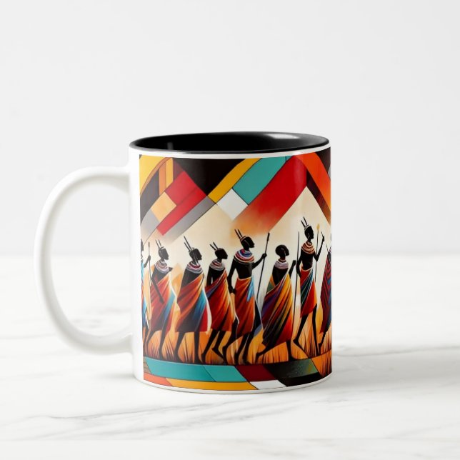 Abstrakt African Art Masai Geometric Zweifarbige Tasse (Links)