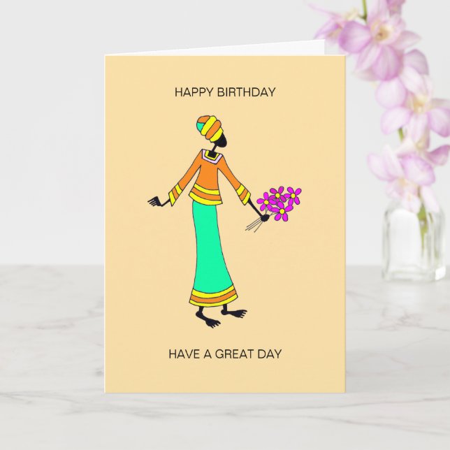 Abstrakt, afrikanische Kunstdame und Blumengeburt Karte (Orchidee)