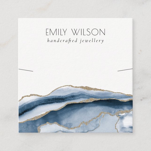 Abstrakt Agate Blue Gold Necklack Band Template Quadratische Visitenkarte (Vorderseite)